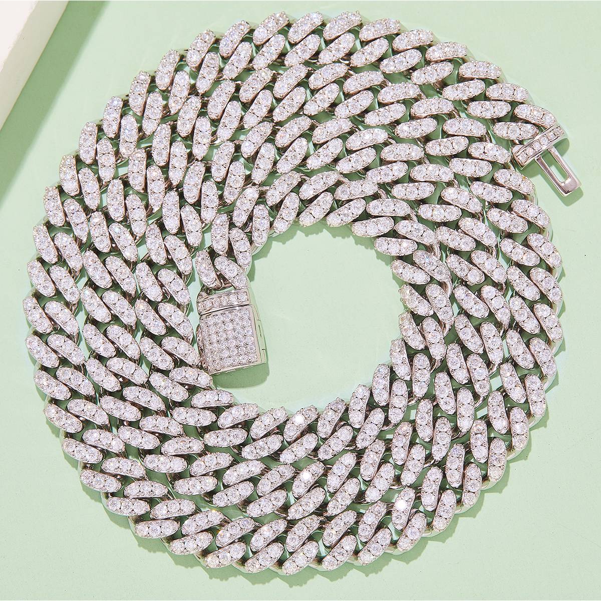 8mm wide Cuban chain S925 silver inlaid Moissanite round white DVVS